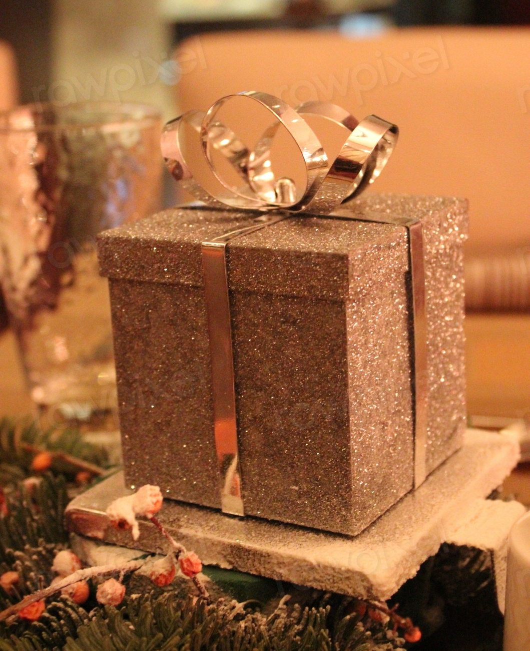 Closeup on Christmas gift box